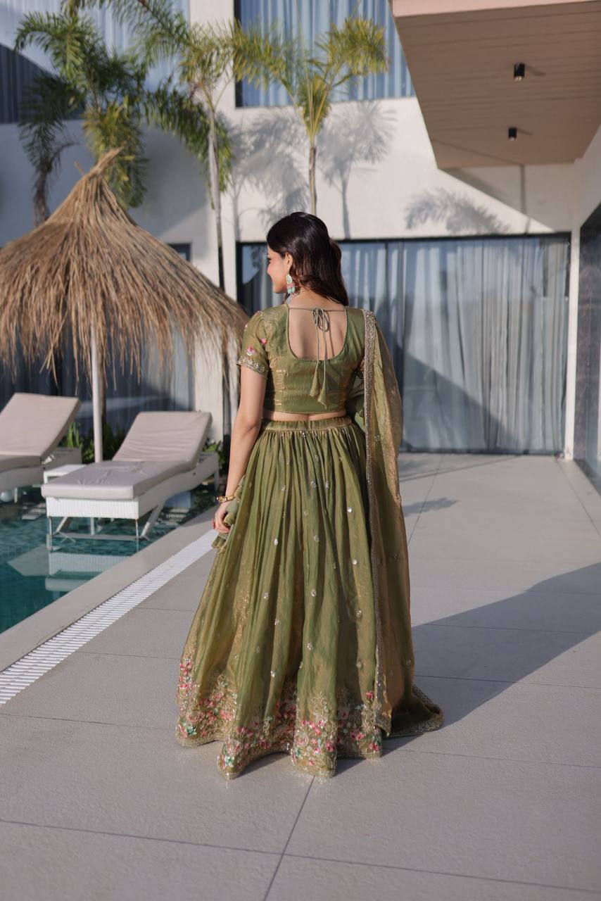 Fendi Silk Lehenga Choli Dupatta Set – Multi Thread Embroidery Work