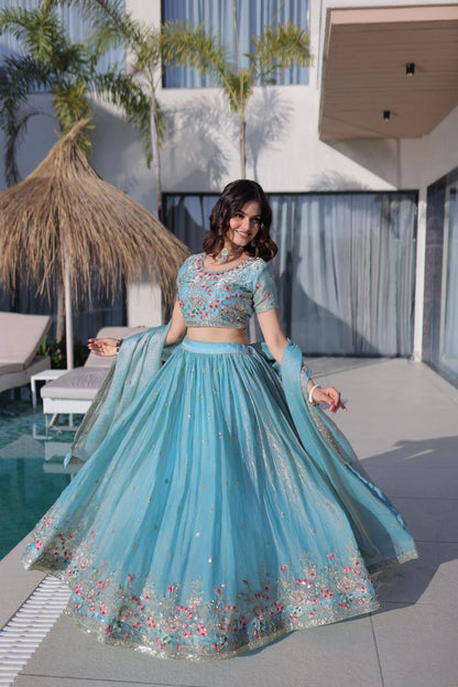 Fendi Silk Lehenga Choli Dupatta Set – Multi Thread Embroidery Work