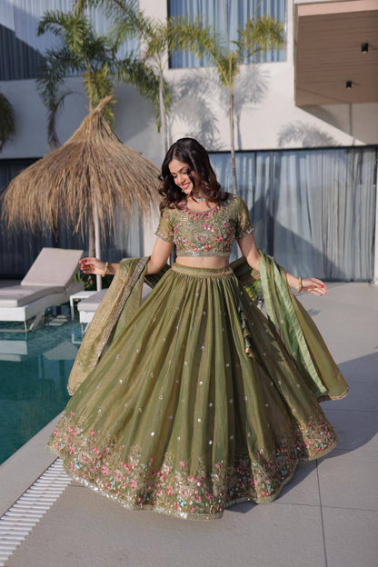 Fendi Silk Lehenga Choli Dupatta Set – Multi Thread Embroidery Work