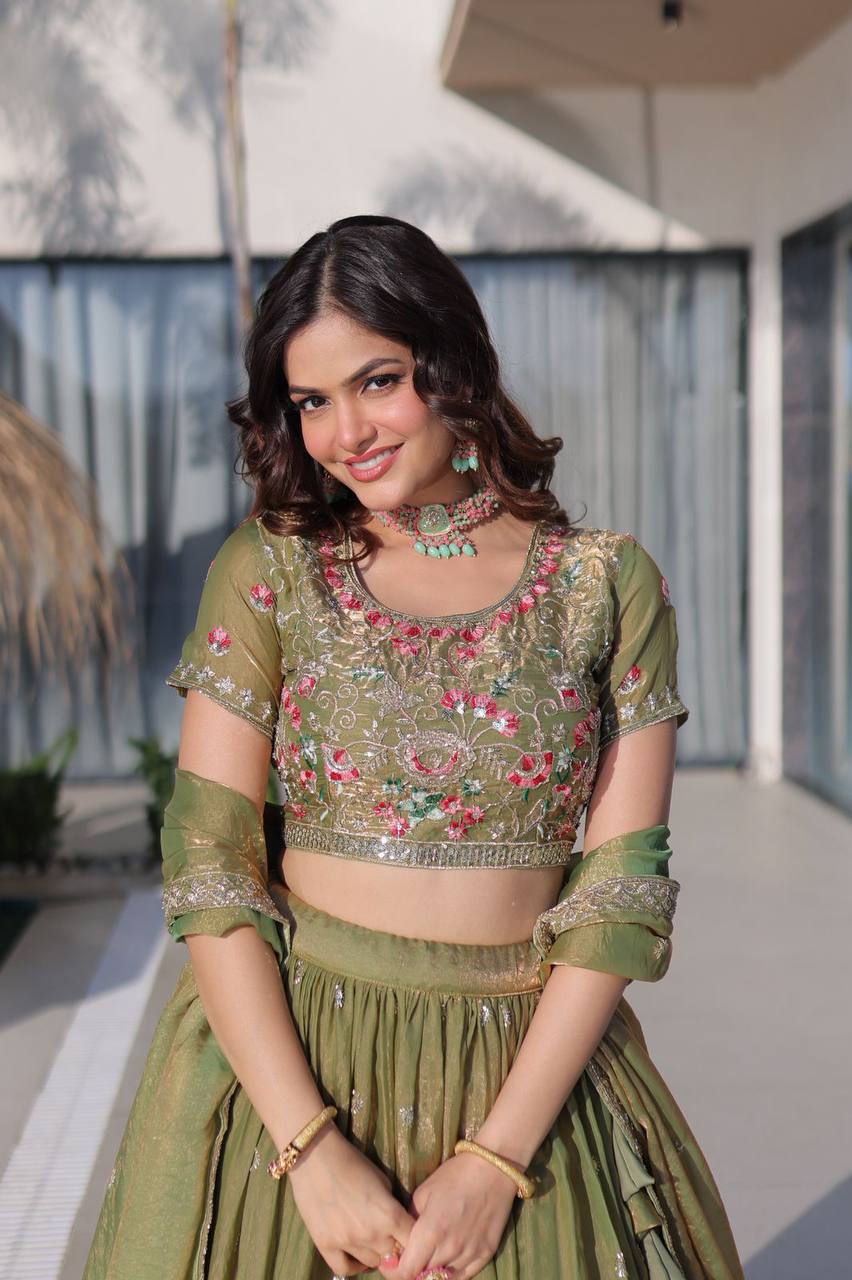 Fendi Silk Lehenga Choli Dupatta Set – Multi Thread Embroidery Work