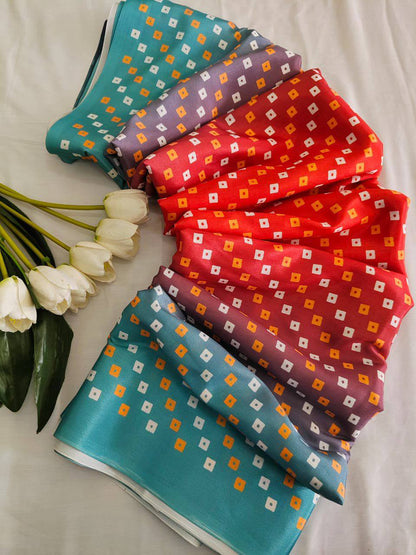 Chinnon Bandhani Print Saree – Digital Print with Contrast Blouse