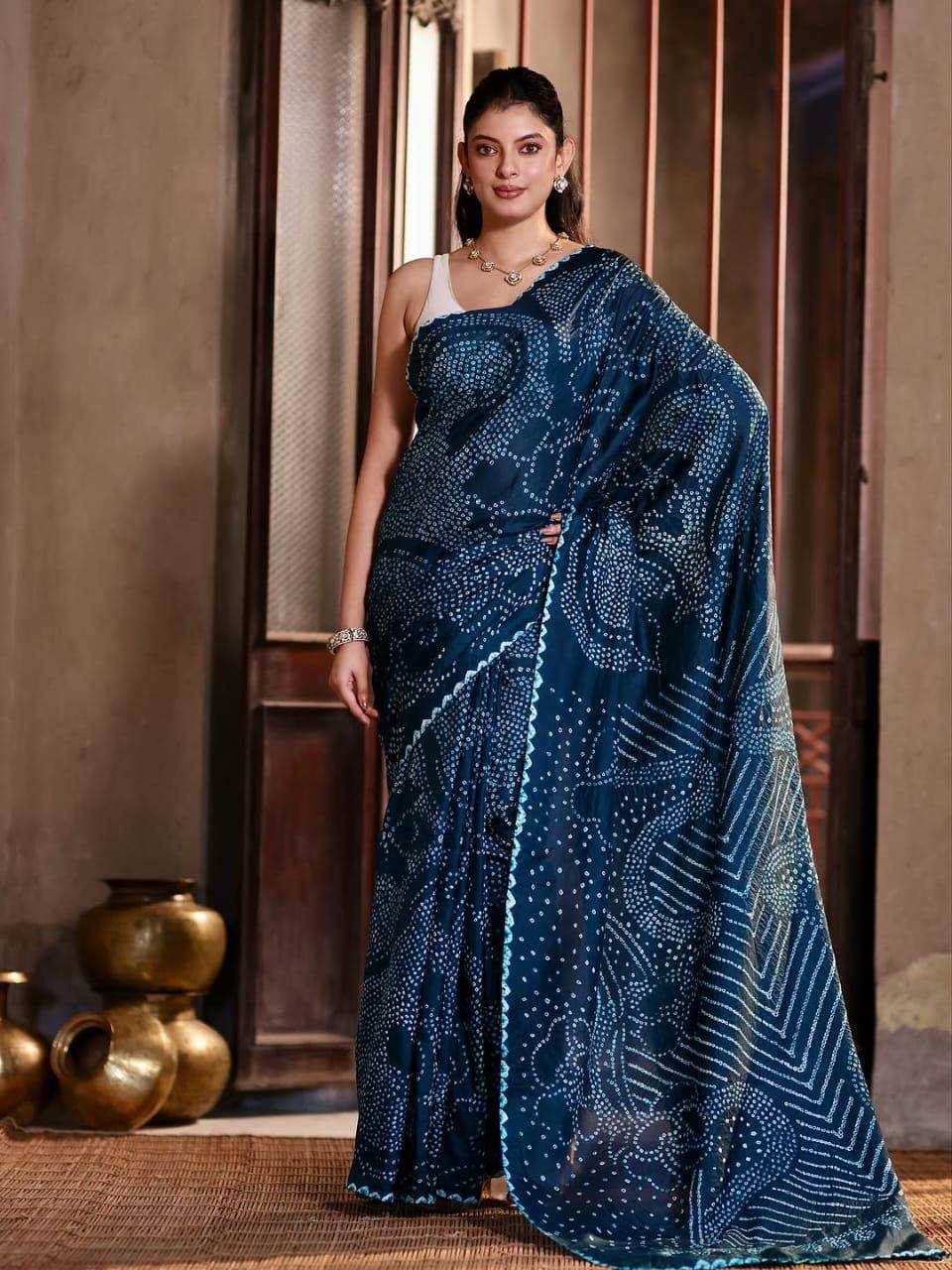 Chinnon Bandhani Print Saree – Digital Print with Contrast Blouse