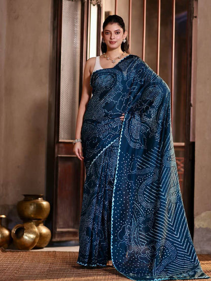 Chinnon Bandhani Print Saree – Digital Print with Contrast Blouse