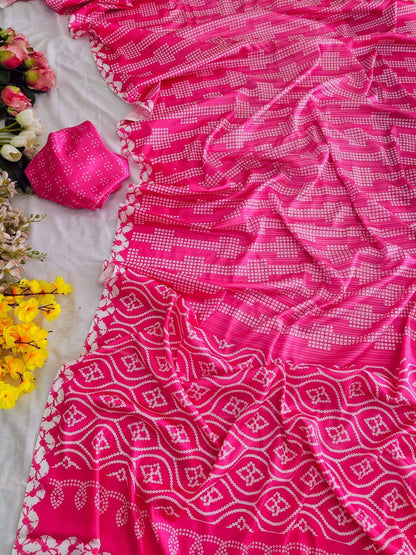 Chinnon Bandhani Print Saree – Digital Print with Contrast Blouse