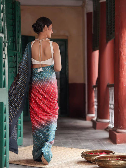 Chinnon Bandhani Print Saree – Digital Print with Contrast Blouse