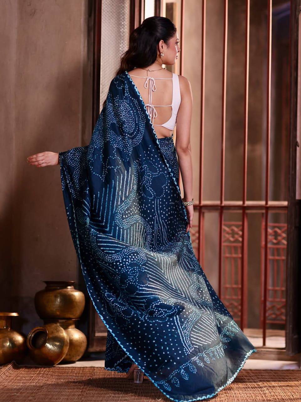 Chinnon Bandhani Print Saree – Digital Print with Contrast Blouse