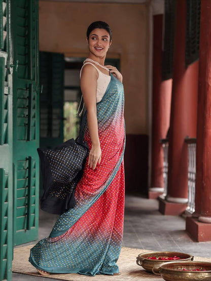 Chinnon Bandhani Print Saree – Digital Print with Contrast Blouse