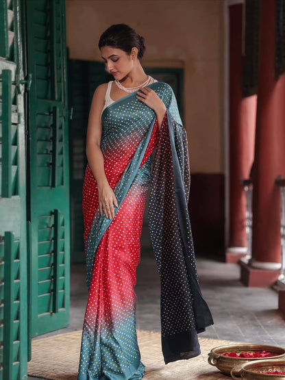 Chinnon Bandhani Print Saree – Digital Print with Contrast Blouse
