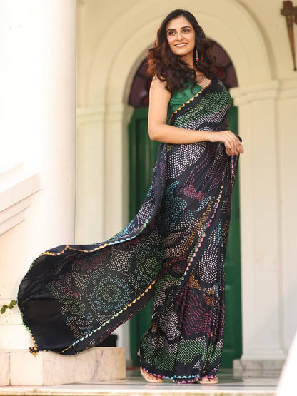 Chinnon Bandhani Print Saree – Digital Print with Contrast Blouse