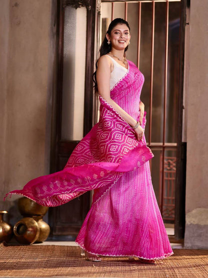 Chinnon Bandhani Print Saree – Digital Print with Contrast Blouse