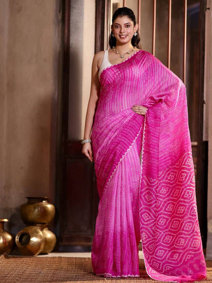 Chinnon Bandhani Print Saree – Digital Print with Contrast Blouse