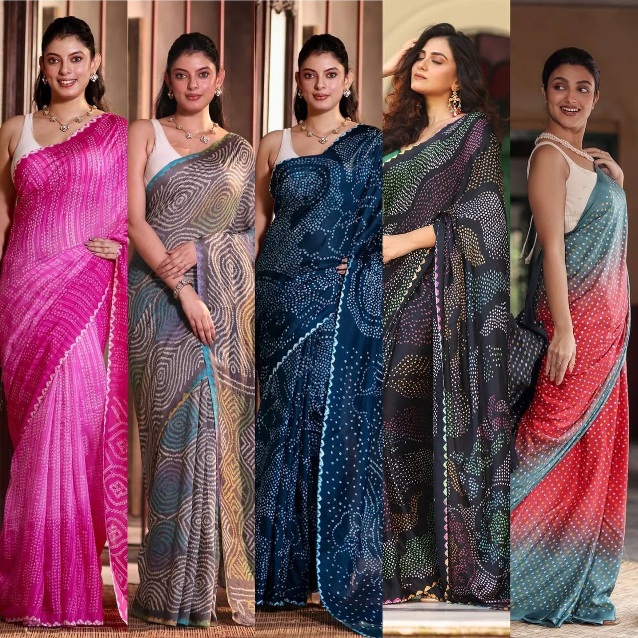 Chinnon Bandhani Print Saree – Digital Print with Contrast Blouse