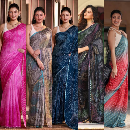 Chinnon Bandhani Print Saree – Digital Print with Contrast Blouse