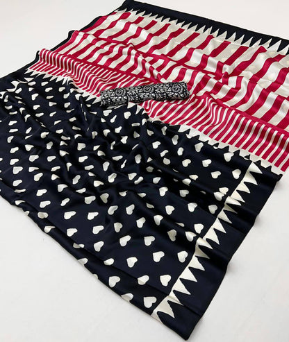 Pure Ajrakh Modal Satin Saree – Traditional Ajrakh Print with Blouse