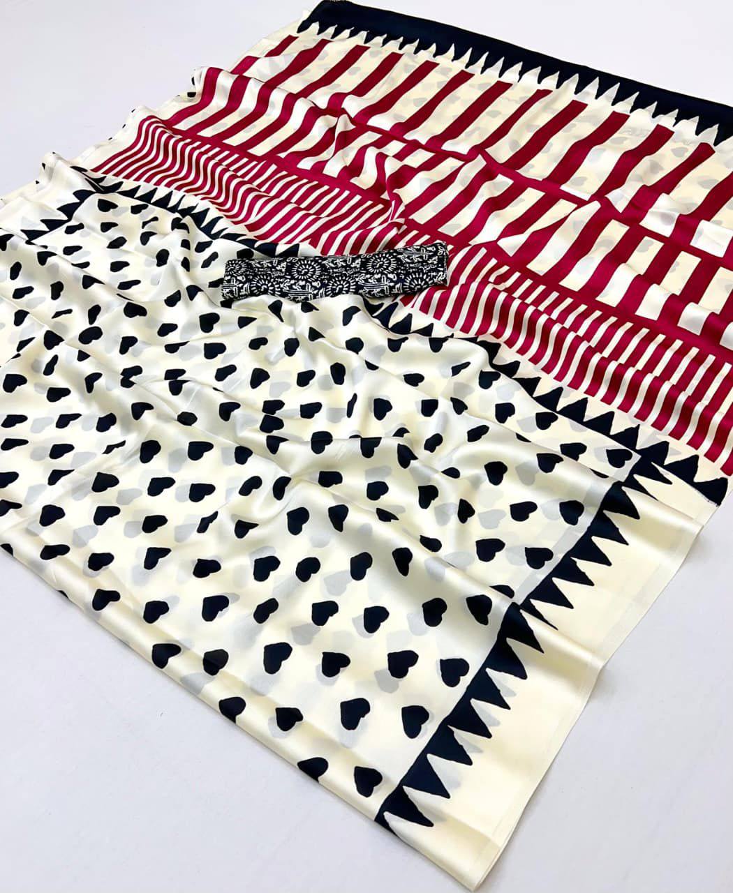 Pure Ajrakh Modal Satin Saree – Traditional Ajrakh Print with Blouse