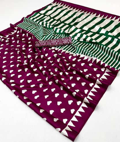 Pure Ajrakh Modal Satin Saree – Traditional Ajrakh Print with Blouse