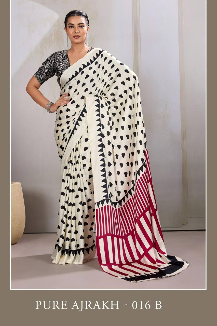 Pure Ajrakh Modal Satin Saree – Traditional Ajrakh Print with Blouse