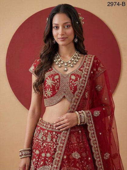 Exclusive Bridal Gadhwal Silk Lehenga Set – Figure Embroidery, Zari & Sequins Work