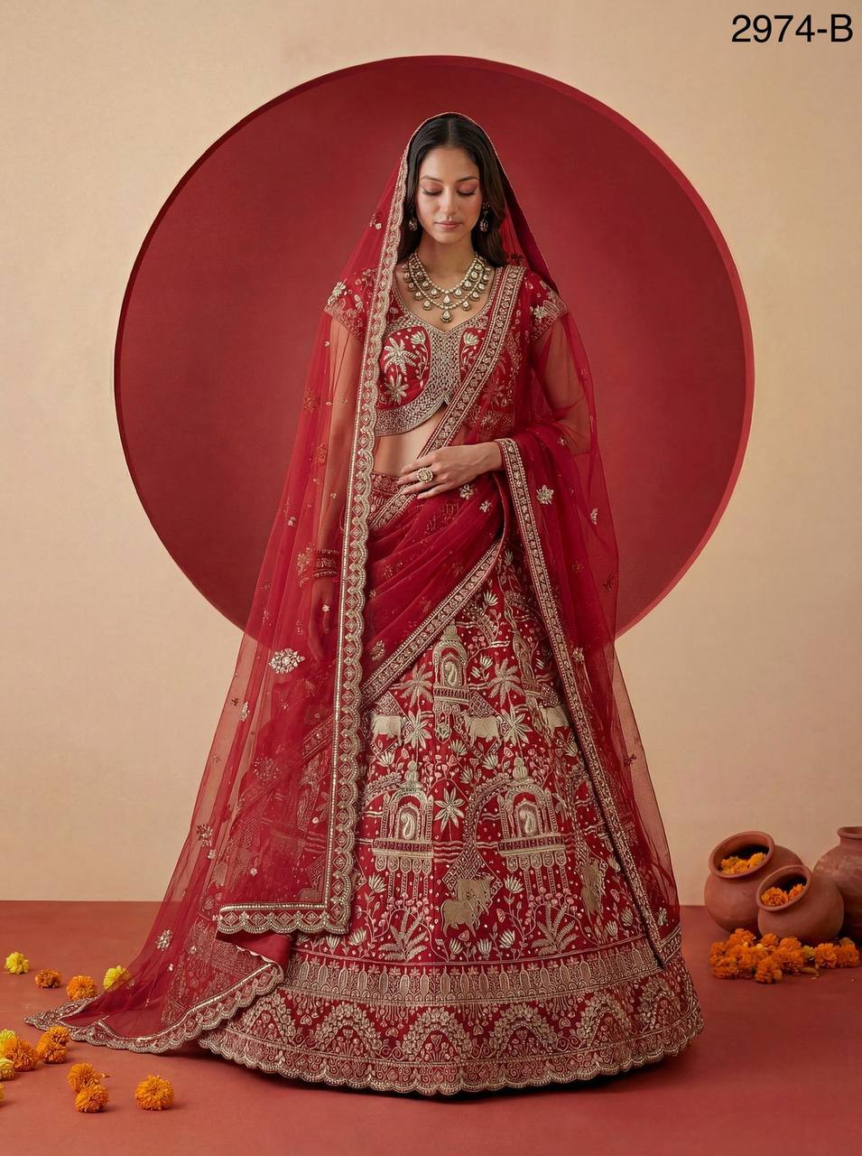 Exclusive Bridal Gadhwal Silk Lehenga Set – Figure Embroidery, Zari & Sequins Work