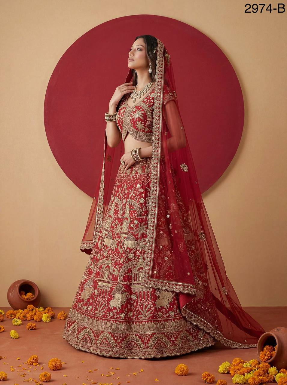 Exclusive Bridal Gadhwal Silk Lehenga Set – Figure Embroidery, Zari & Sequins Work