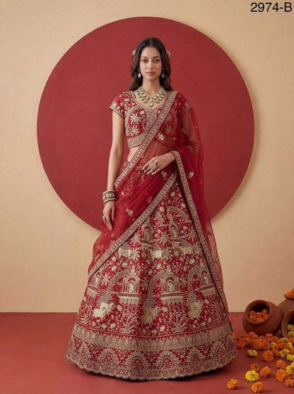 Exclusive Bridal Gadhwal Silk Lehenga Set – Figure Embroidery, Zari & Sequins Work