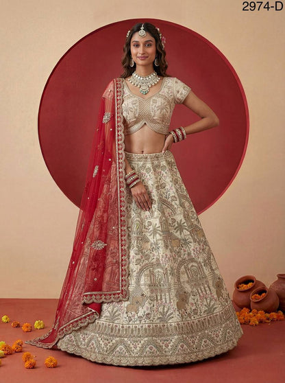 Exclusive Bridal Gadhwal Silk Lehenga Set – Figure Embroidery, Zari & Sequins Work