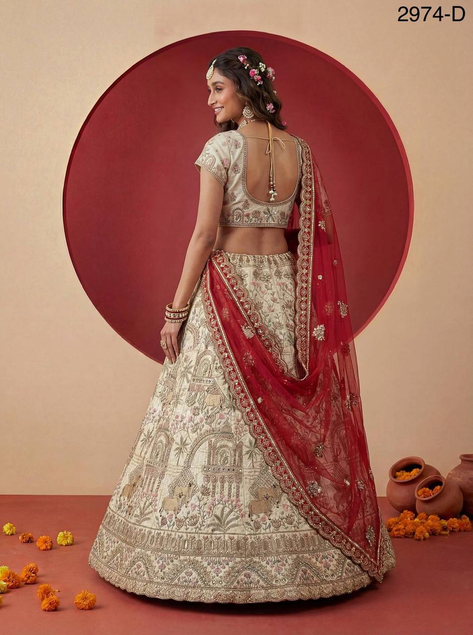 Exclusive Bridal Gadhwal Silk Lehenga Set – Figure Embroidery, Zari & Sequins Work
