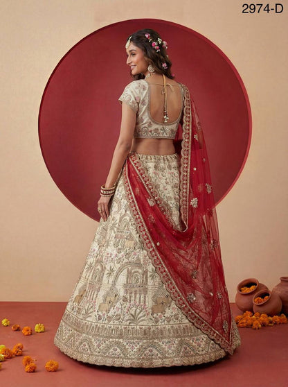 Exclusive Bridal Gadhwal Silk Lehenga Set – Figure Embroidery, Zari & Sequins Work