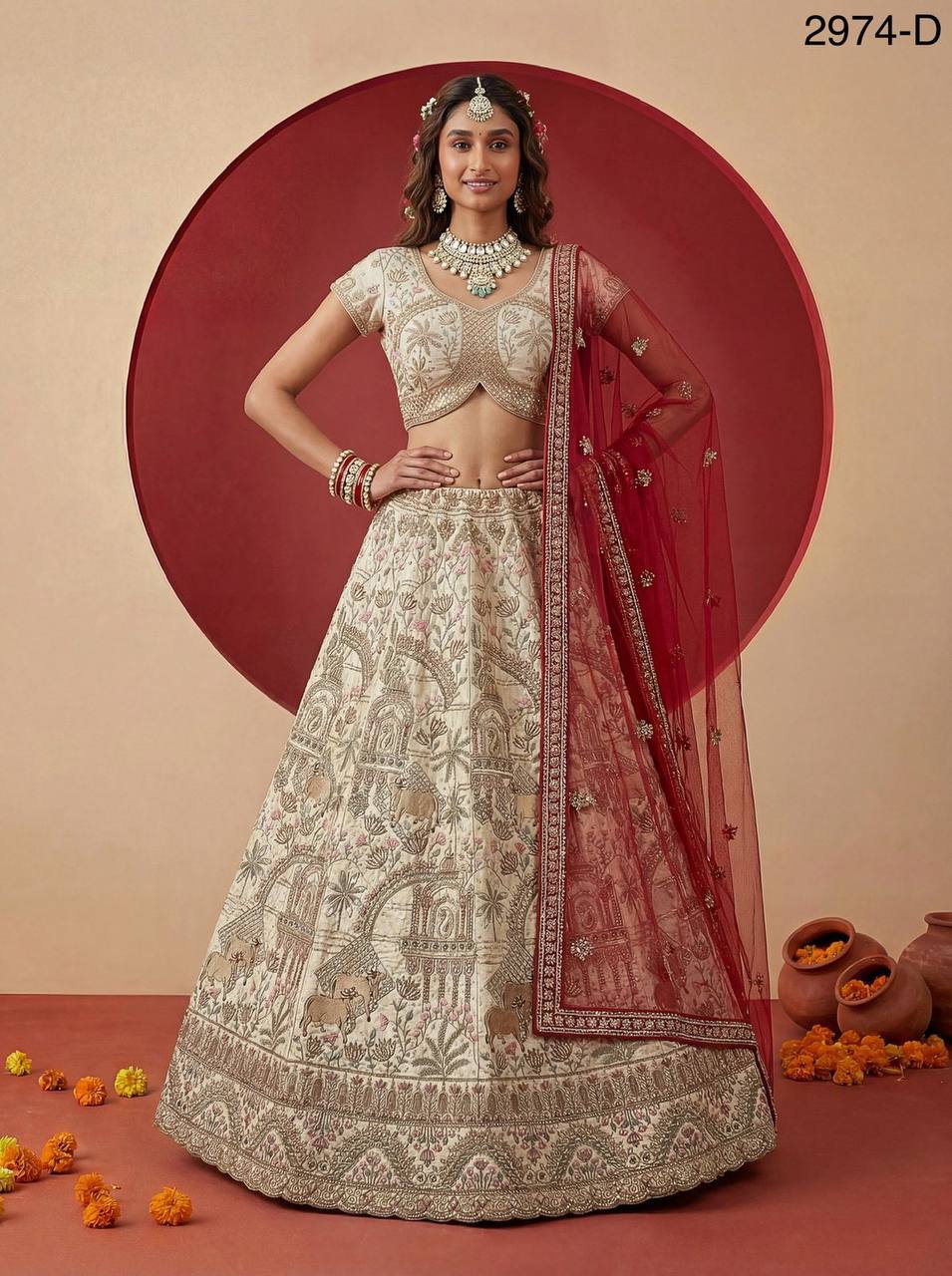 Exclusive Bridal Gadhwal Silk Lehenga Set – Figure Embroidery, Zari & Sequins Work
