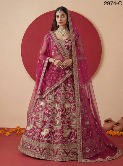 Exclusive Bridal Gadhwal Silk Lehenga Set – Figure Embroidery, Zari & Sequins Work