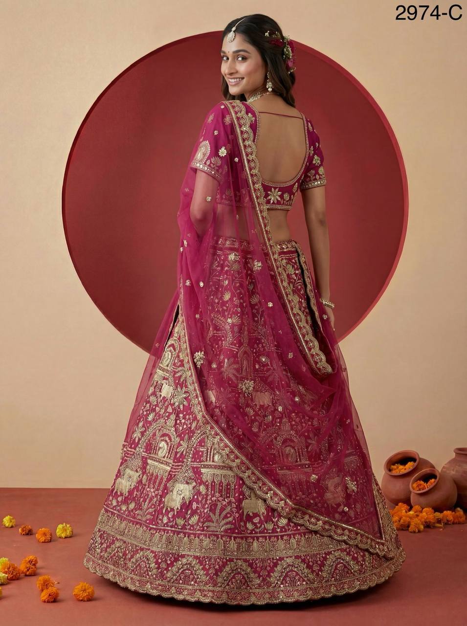 Exclusive Bridal Gadhwal Silk Lehenga Set – Figure Embroidery, Zari & Sequins Work