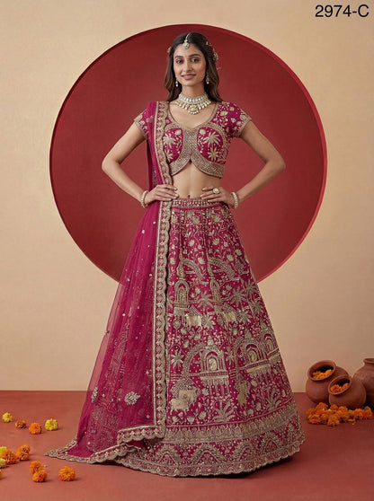 Exclusive Bridal Gadhwal Silk Lehenga Set – Figure Embroidery, Zari & Sequins Work