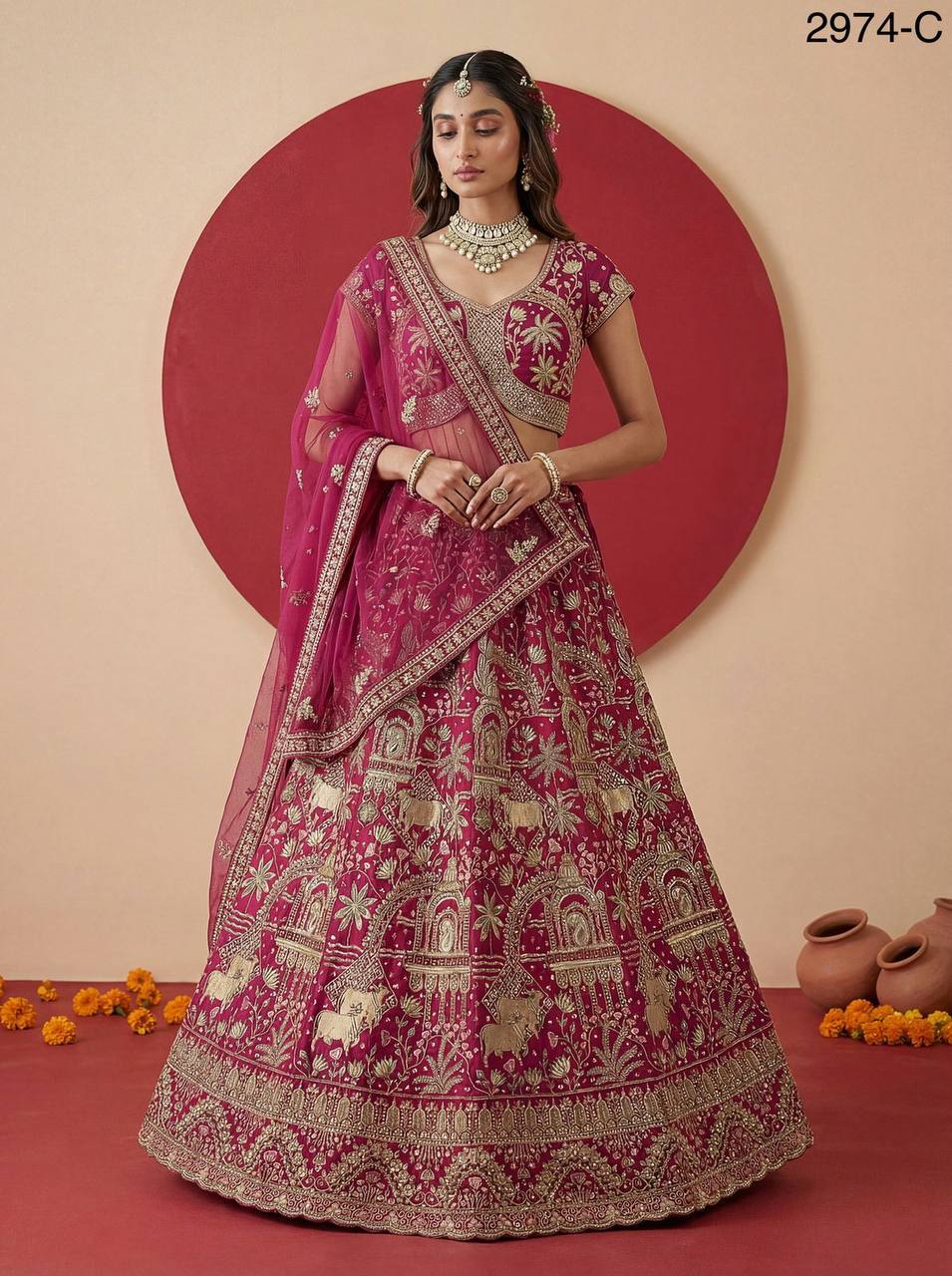 Exclusive Bridal Gadhwal Silk Lehenga Set – Figure Embroidery, Zari & Sequins Work