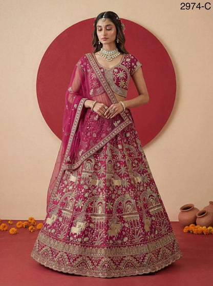Exclusive Bridal Gadhwal Silk Lehenga Set – Figure Embroidery, Zari & Sequins Work