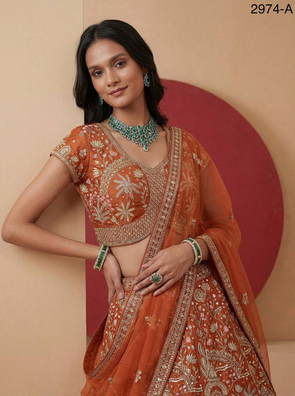 Exclusive Bridal Gadhwal Silk Lehenga Set – Figure Embroidery, Zari & Sequins Work