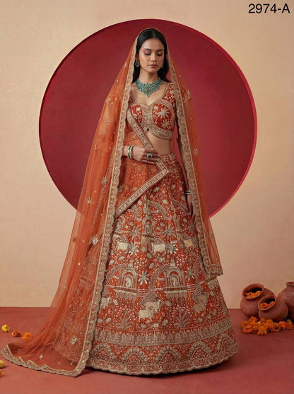 Exclusive Bridal Gadhwal Silk Lehenga Set – Figure Embroidery, Zari & Sequins Work