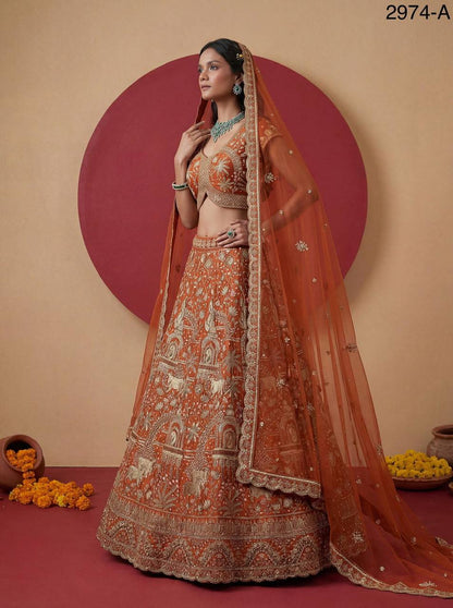 Exclusive Bridal Gadhwal Silk Lehenga Set – Figure Embroidery, Zari & Sequins Work