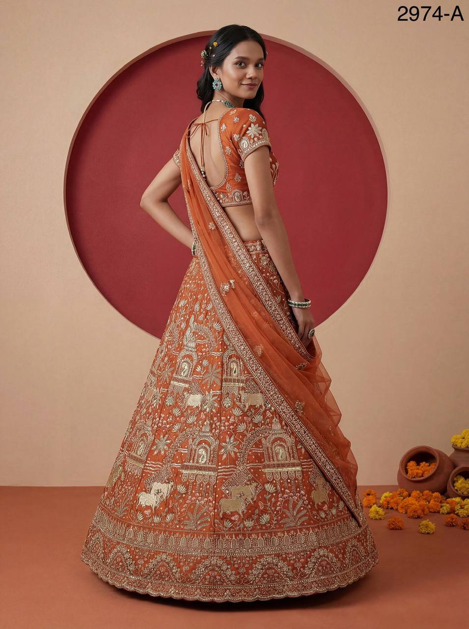 Exclusive Bridal Gadhwal Silk Lehenga Set – Figure Embroidery, Zari & Sequins Work
