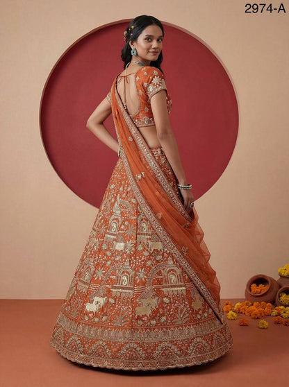 Exclusive Bridal Gadhwal Silk Lehenga Set – Figure Embroidery, Zari & Sequins Work