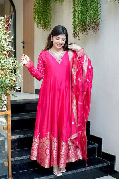 Premium Chanderi Anarkali Outfit – Banarasi Zari Weaving