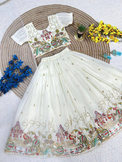 Heavy Faux Georgette Lehenga Set – Sequins Embroidery with Butterfly Net Dupatta