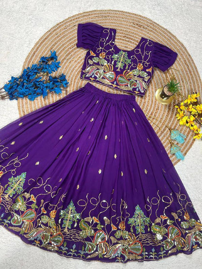 Heavy Faux Georgette Lehenga Set – Sequins Embroidery with Butterfly Net Dupatta