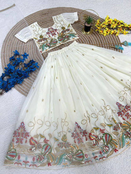 Heavy Faux Georgette Lehenga Set – Sequins Embroidery with Butterfly Net Dupatta