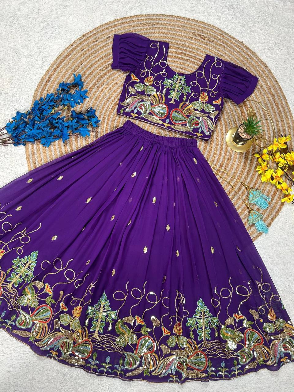Heavy Faux Georgette Lehenga Set – Sequins Embroidery with Butterfly Net Dupatta