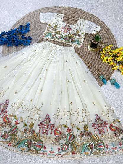 Heavy Faux Georgette Lehenga Set – Sequins Embroidery with Butterfly Net Dupatta