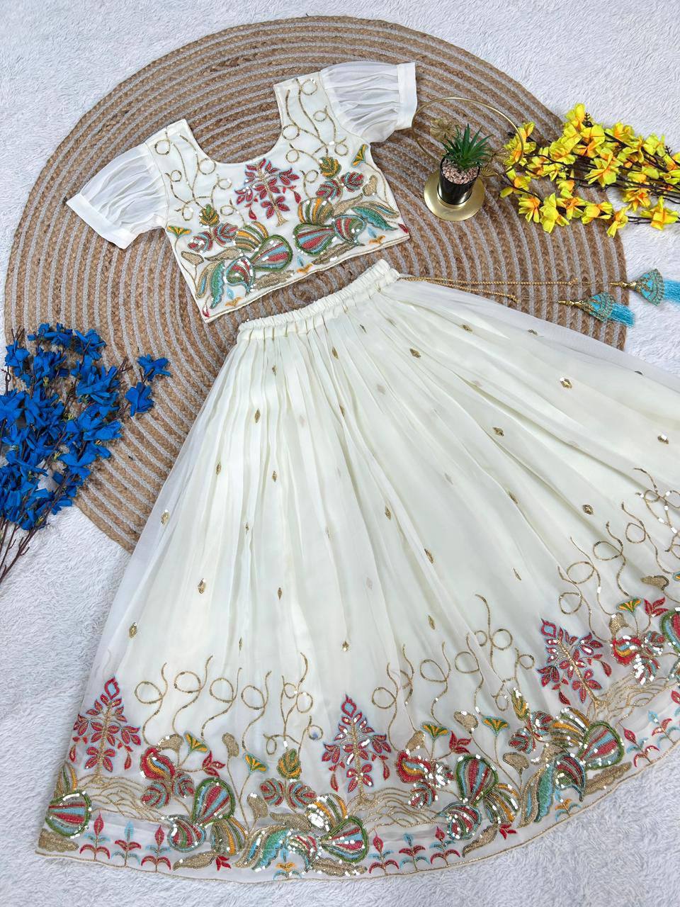 Heavy Faux Georgette Lehenga Set – Sequins Embroidery with Butterfly Net Dupatta