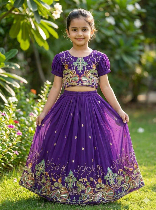 Heavy Faux Georgette Lehenga Set – Sequins Embroidery with Butterfly Net Dupatta