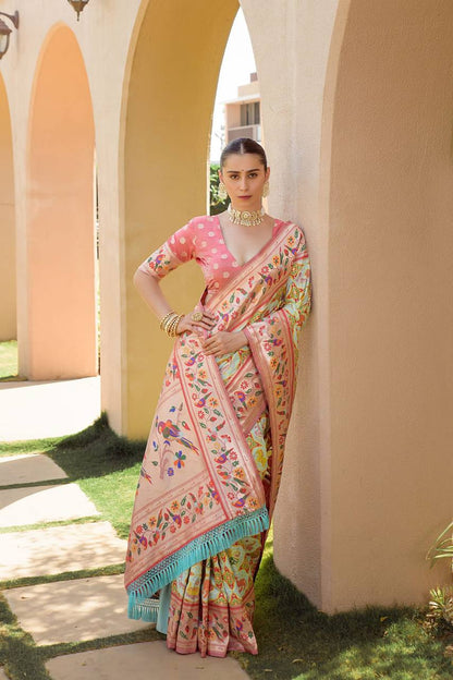 Banarasi Soft Silk Paithani Patola Saree – Meena & Zari Weaving