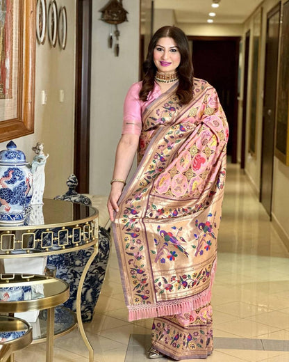 Banarasi Soft Silk Paithani Patola Saree – Meena & Zari Weaving