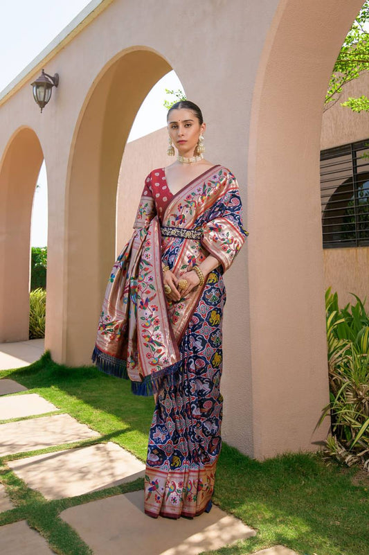 Banarasi Soft Silk Paithani Patola Saree – Meena & Zari Weaving